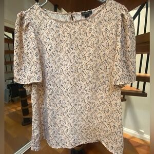 Ann Taylor Beige and Navy Patterned Blouse
